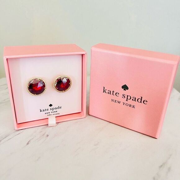 KATE SPADE NEW YORK she has spark halo studs earrings, Fuchsia/Purple, NWT - Picture 7 of 12